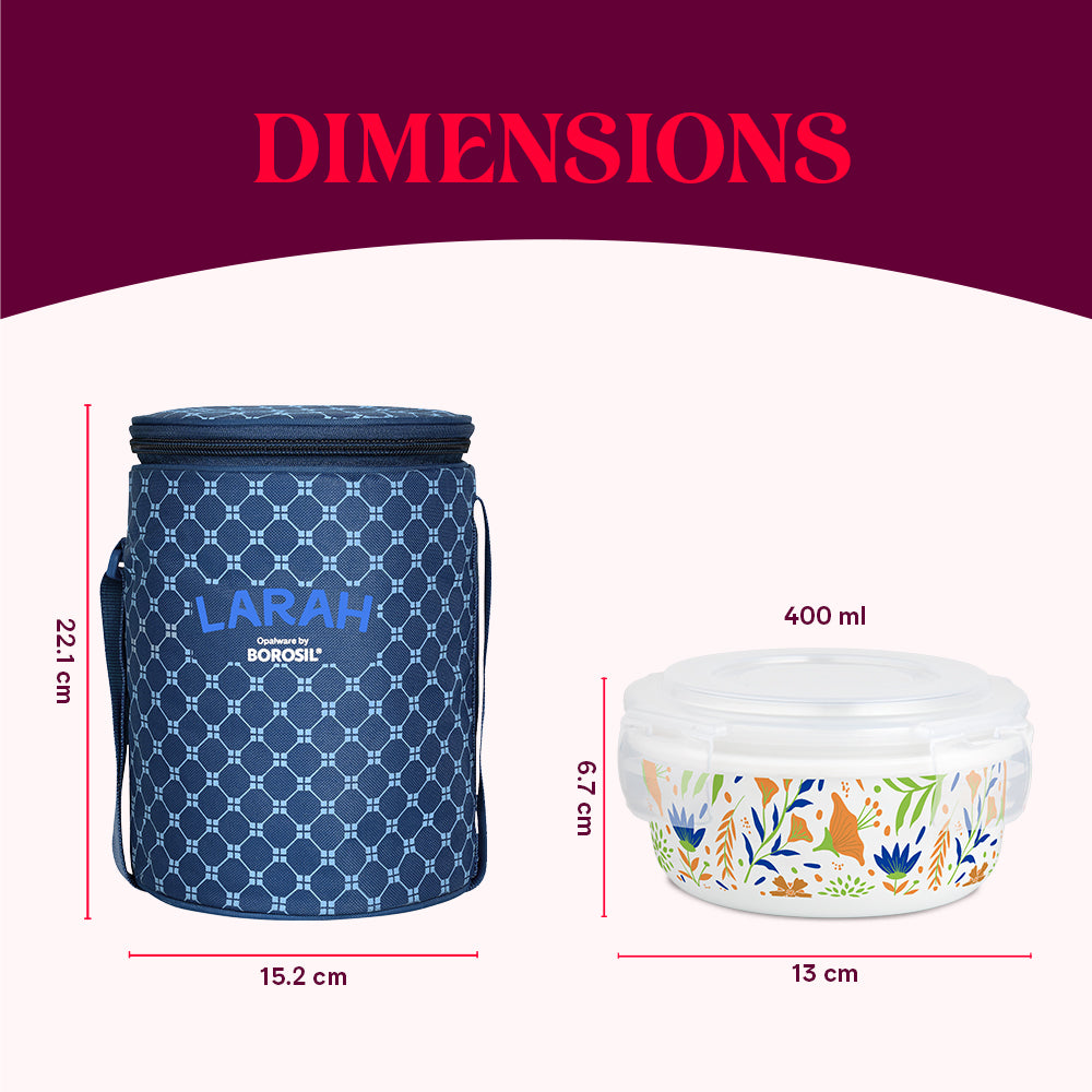 Larah by Borosil Ziva Navy Lunchbox, Set of 3, Blue