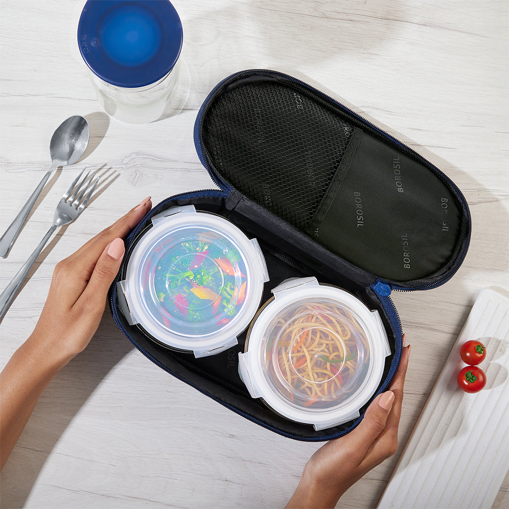 Borosil Prime Glass Lunchbox, Round x 2 (Tall)