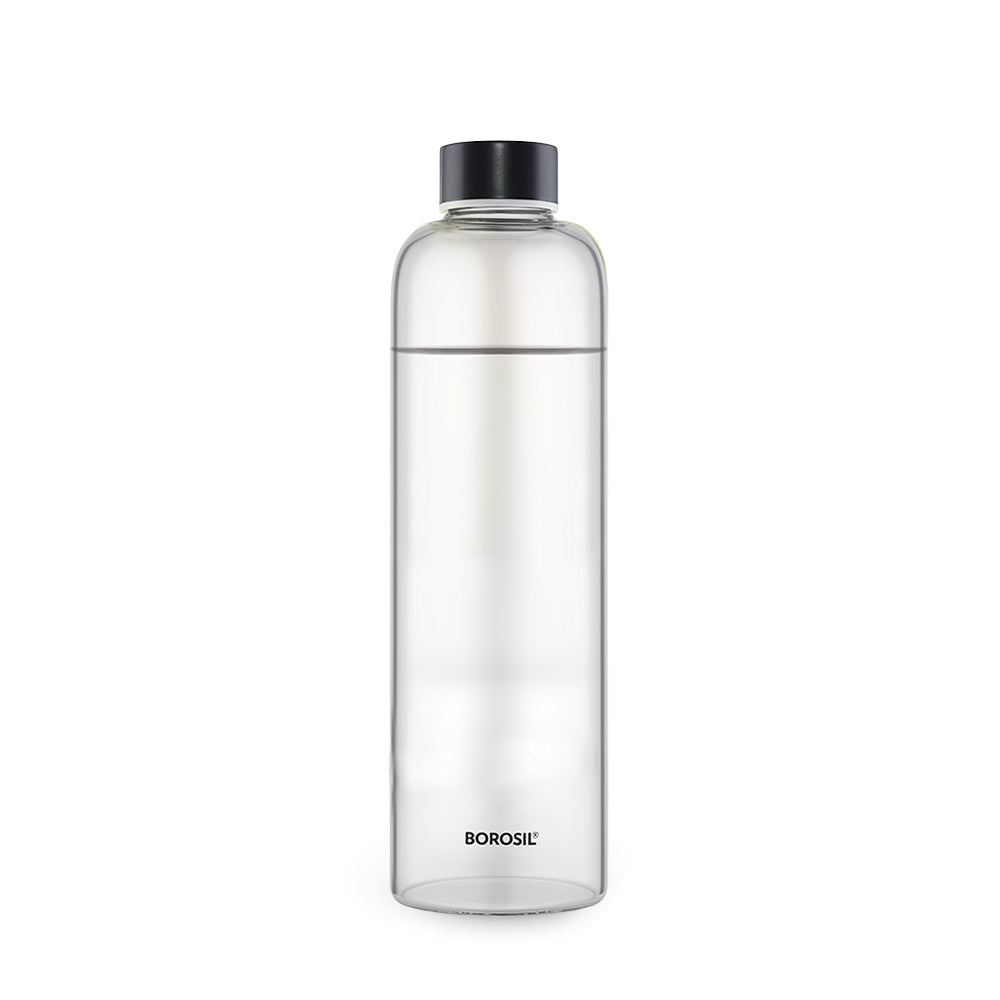 My Borosil Borosilicate Glass Bottles 1 L Crysto Glass Bottle - Black Lid