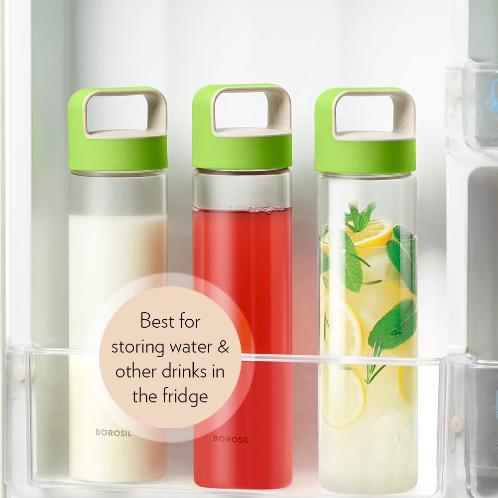 My Borosil Borosilicate Glass Bottles 550 ml Neo Borosilicate Glass Bottle - Green Lid