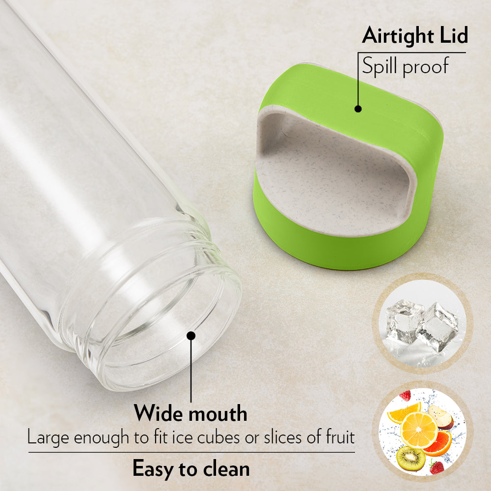 My Borosil Borosilicate Glass Bottles 550 ml Neo Borosilicate Glass Bottle - Green Lid