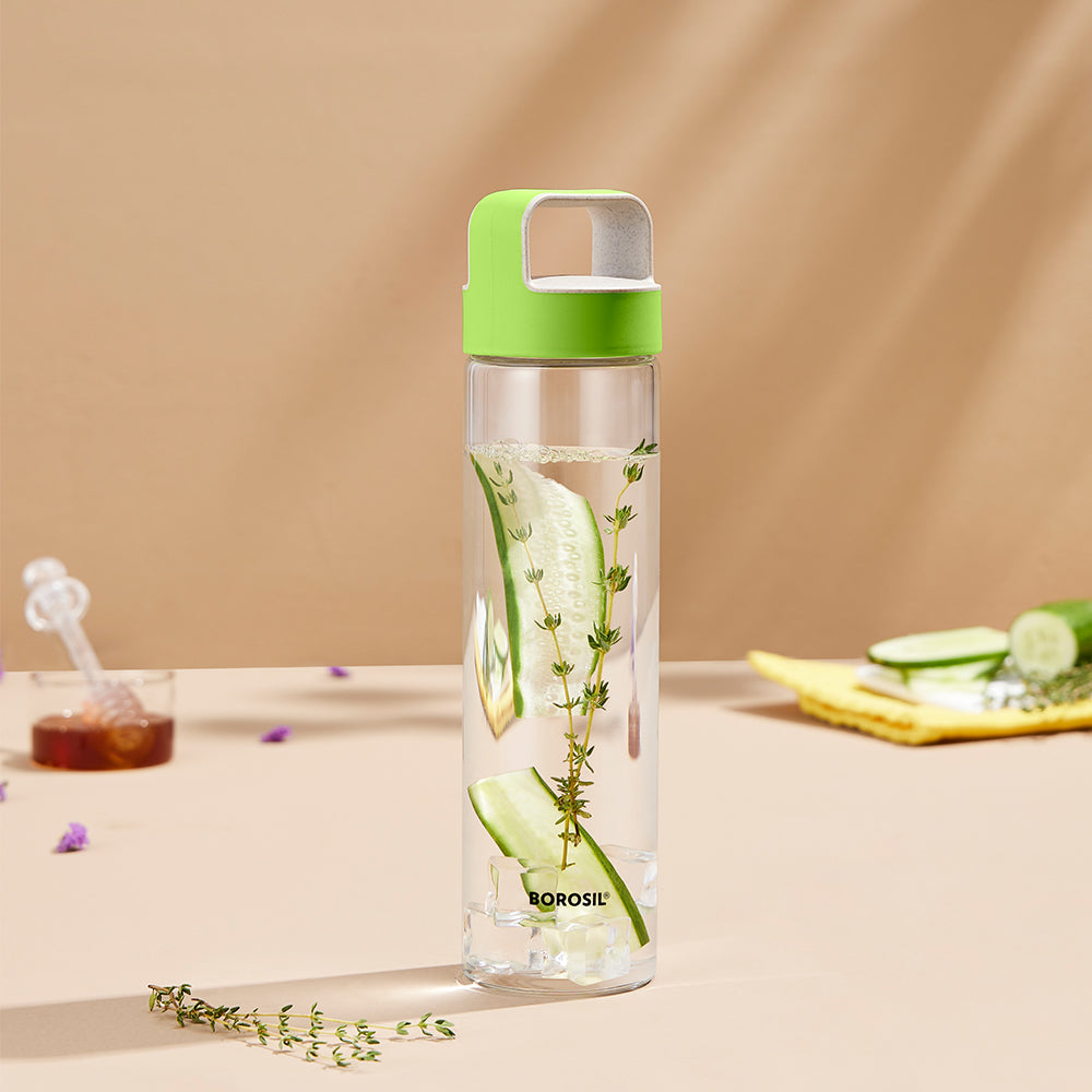 My Borosil Borosilicate Glass Bottles 550 ml Neo Borosilicate Glass Bottle - Green Lid