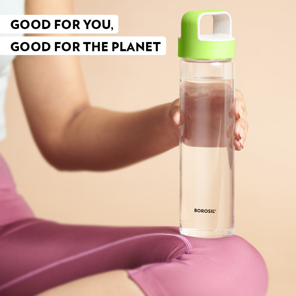 My Borosil Borosilicate Glass Bottles 550 ml Neo Borosilicate Glass Bottle - Green Lid