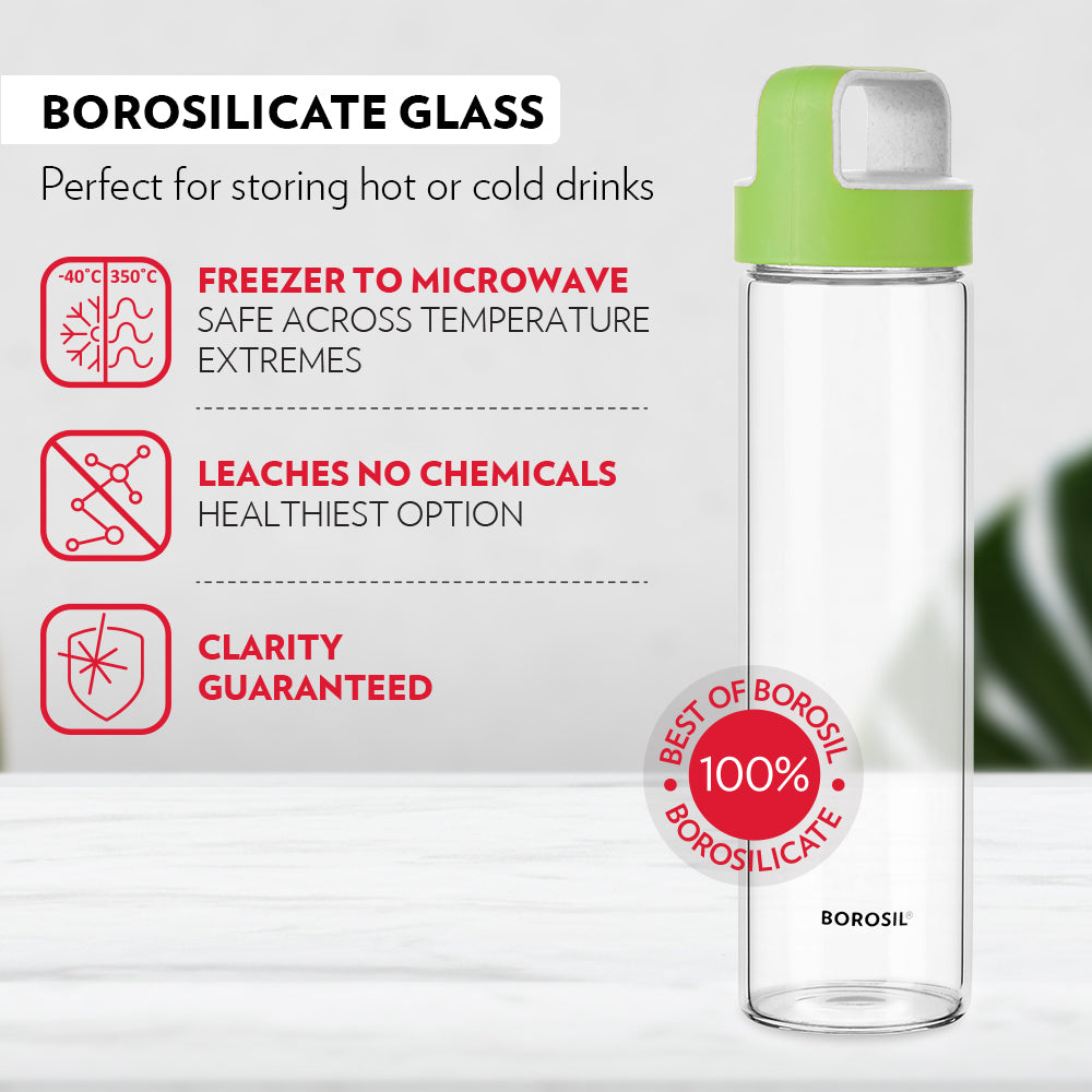 My Borosil Borosilicate Glass Bottles 550 ml Neo Borosilicate Glass Bottle - Green Lid