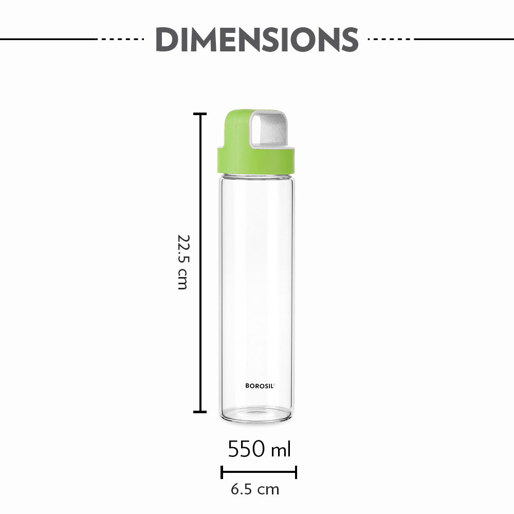 My Borosil Borosilicate Glass Bottles 550 ml Neo Borosilicate Glass Bottle - Green Lid