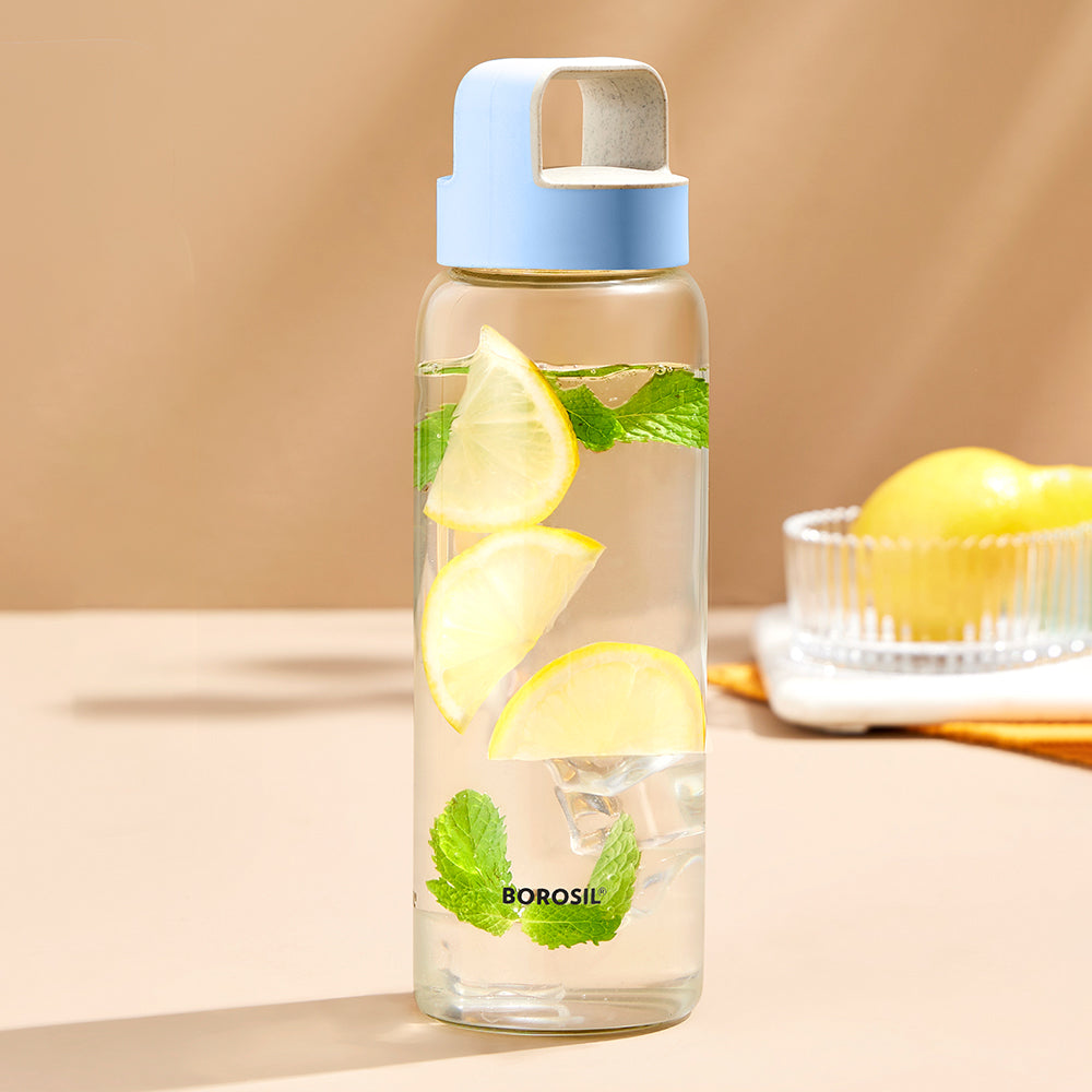 My Borosil Borosilicate Glass Bottles 750 ml Crysto Glass Bottle w Blue Lid