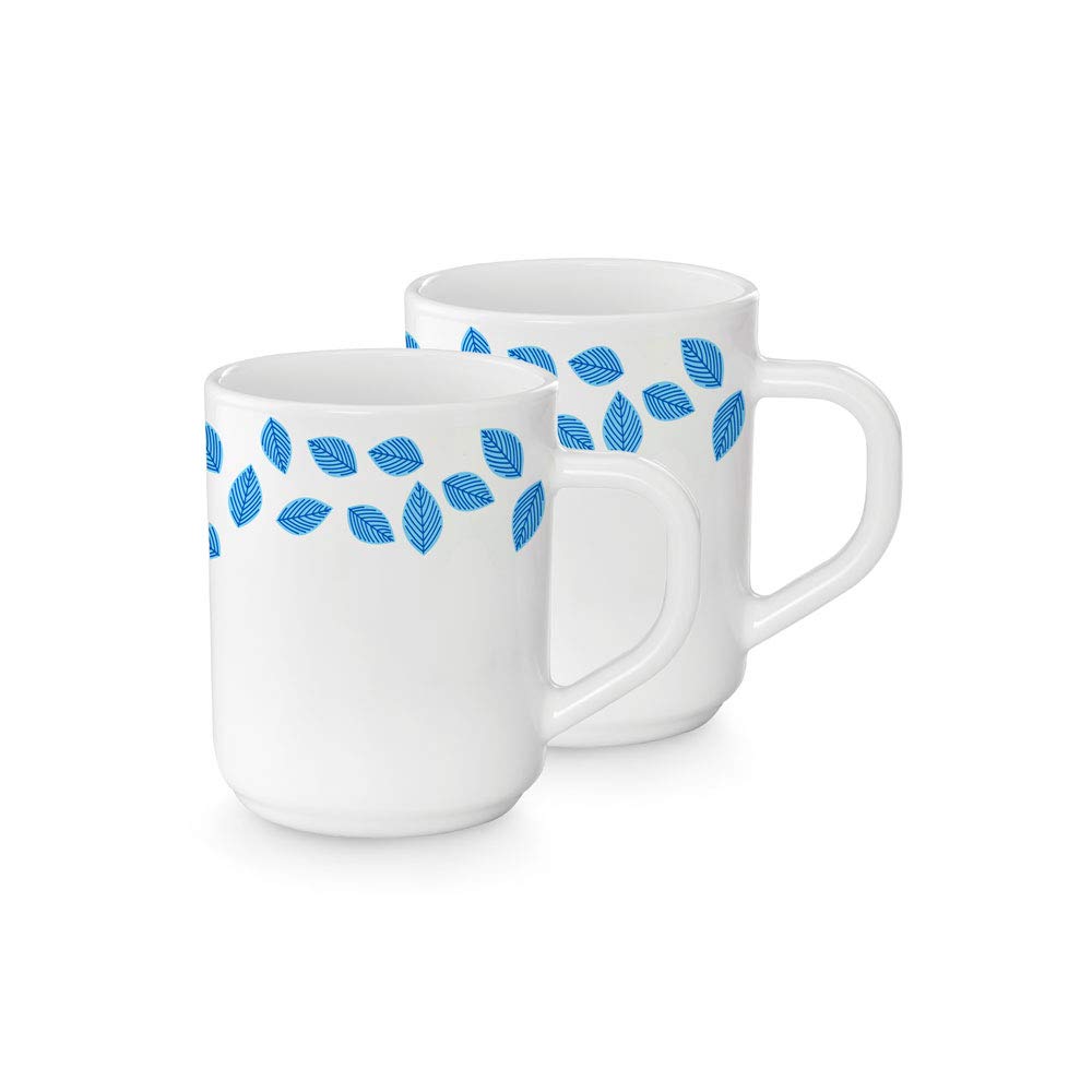 My Borosil Opalware Coffee Mugs & Travel Mugs 2 x 240 ml Blue Leaves Mug Set