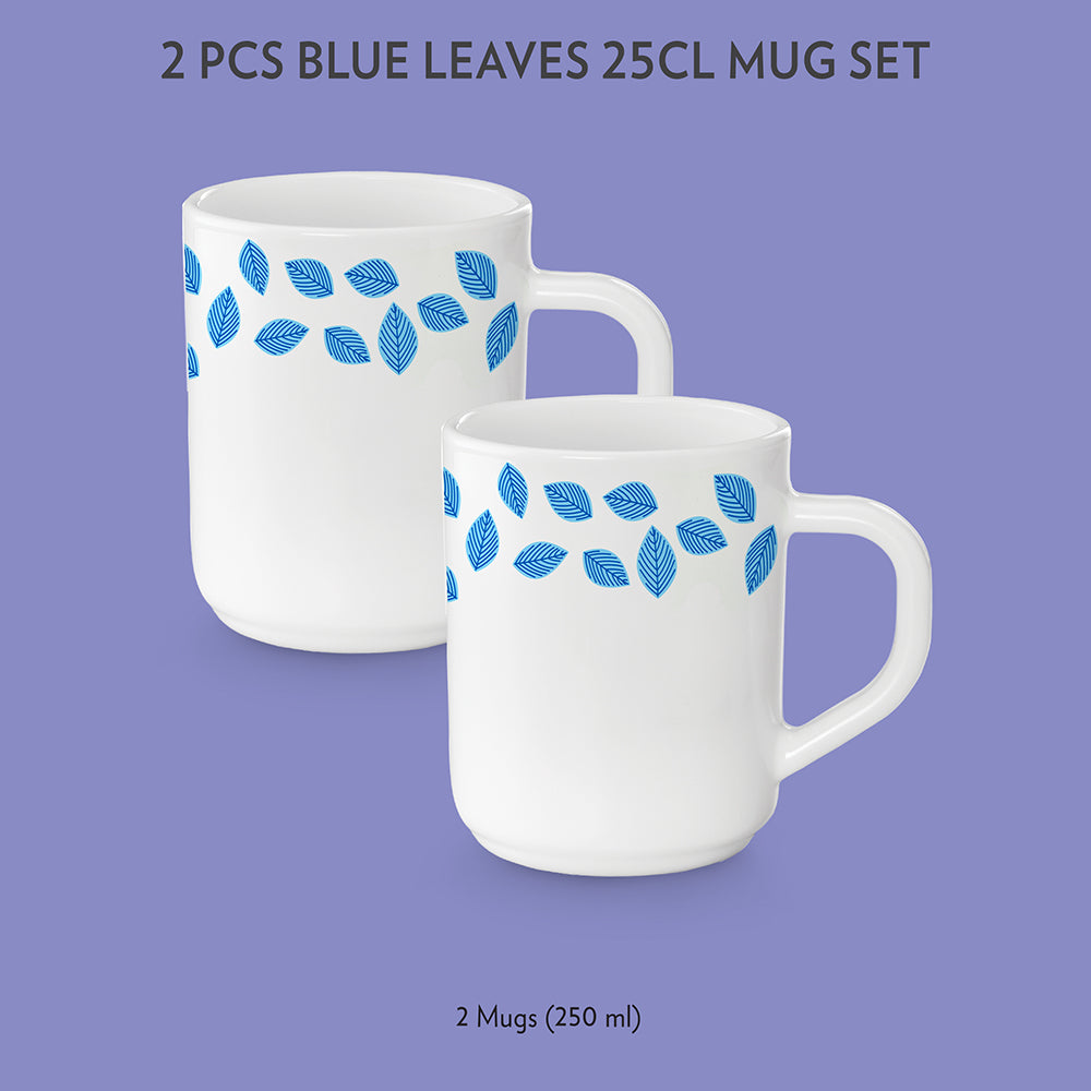 My Borosil Opalware Coffee Mugs & Travel Mugs 2 x 240 ml Blue Leaves Mug Set