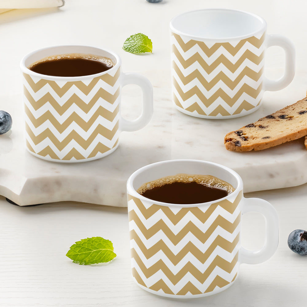 My Borosil Opalware Coffee Mugs & Travel Mugs 6 x 100 ml Gold Waves Mug Set