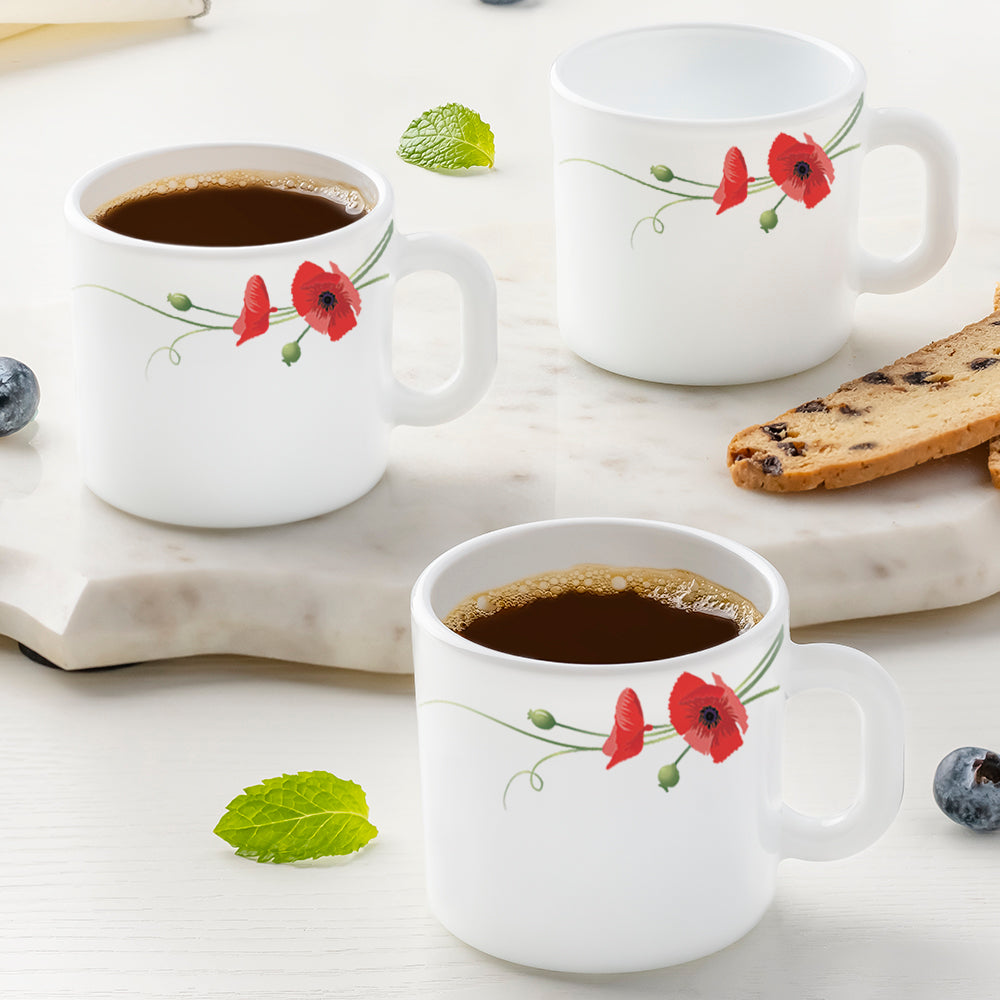 My Borosil Opalware Coffee Mugs & Travel Mugs 6 x 100 ml Red Carnation Mug Set