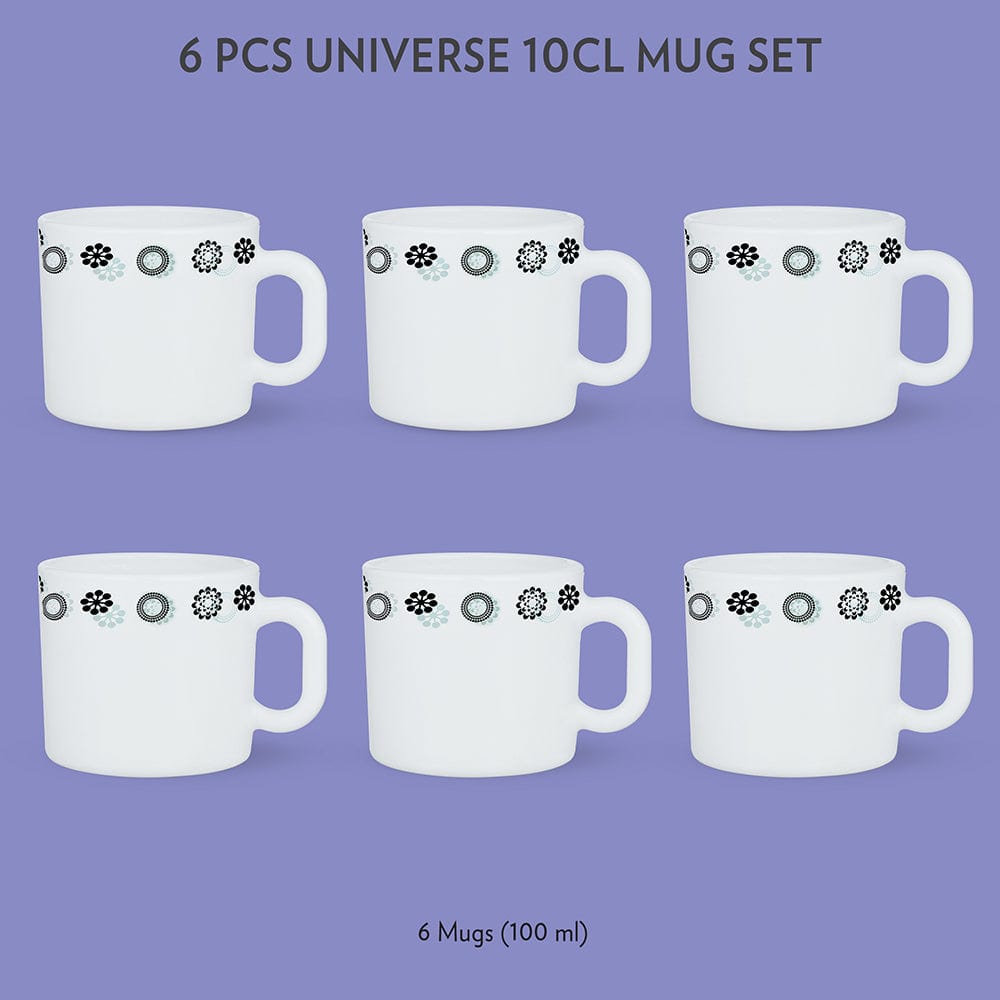 My Borosil Opalware Coffee Mugs & Travel Mugs 6 x 100 ml Universe Mug Set