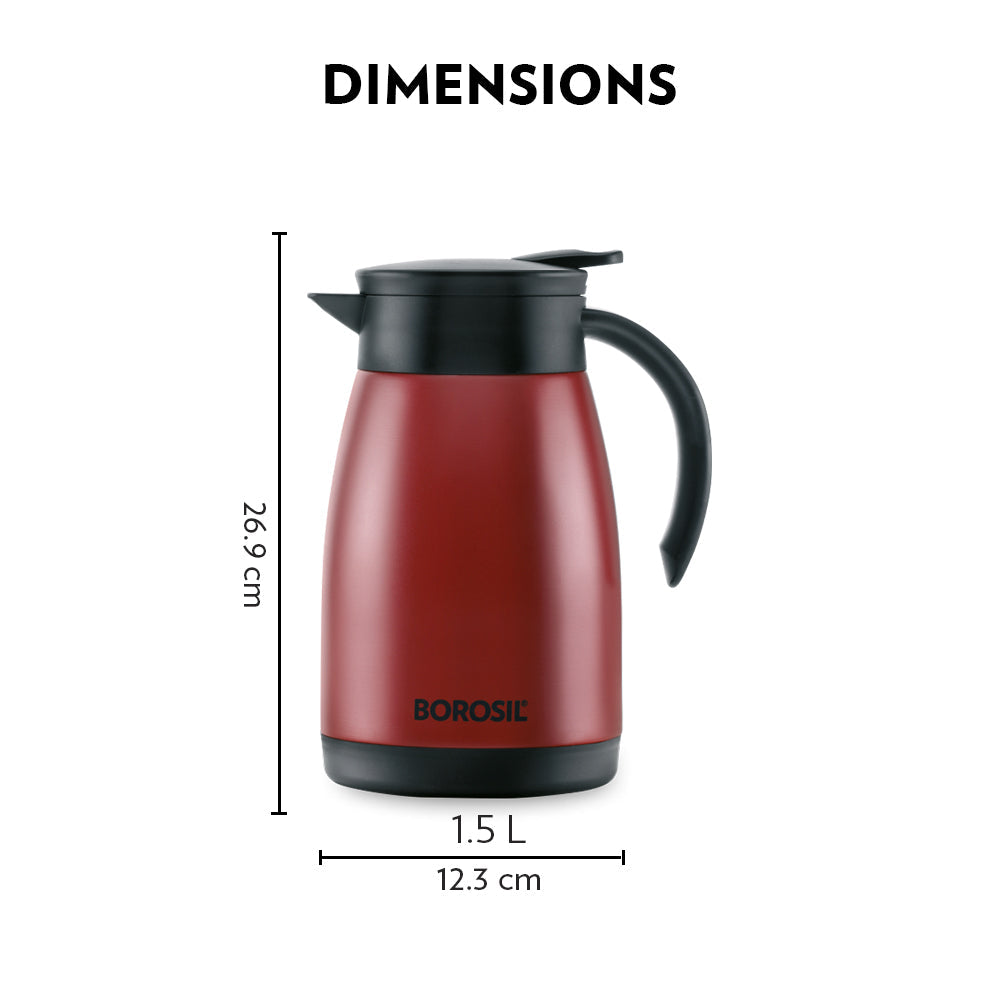 My Borosil Coffee Servers & Tea Pots 1.5 L Insulated Tea Pot, Red