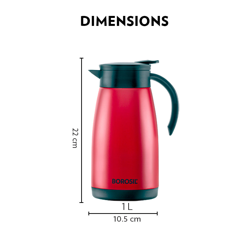 My Borosil Coffee Servers & Tea Pots 1 L Insulated Tea Pot, Red
