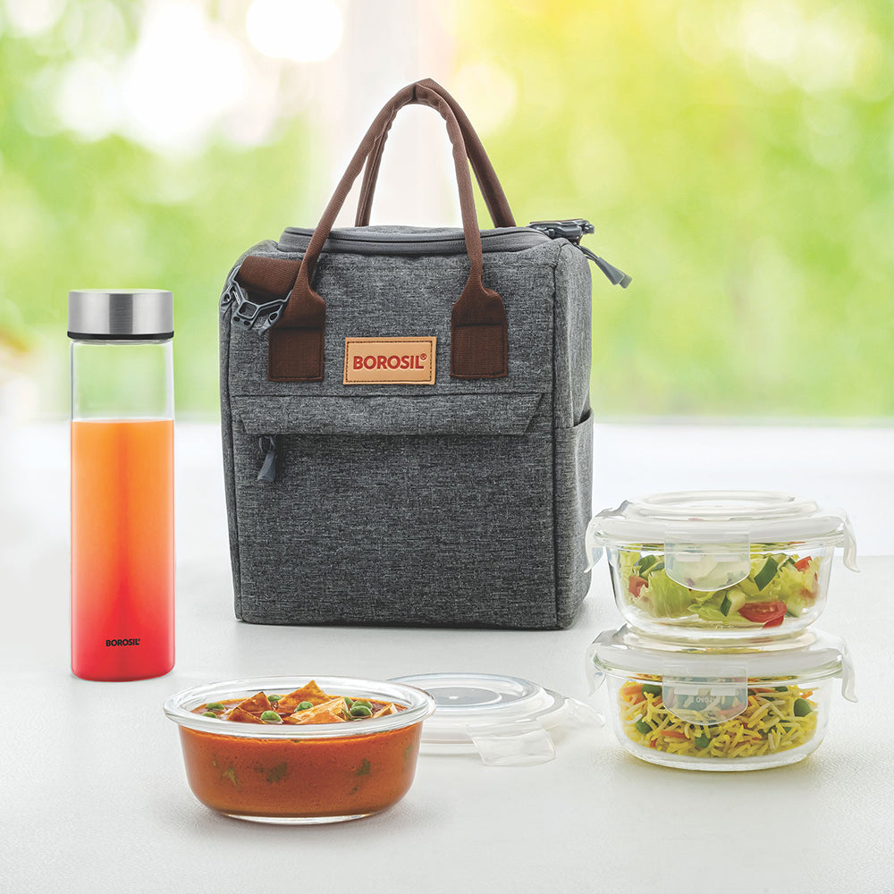My Borosil Glass Lunchboxes 400 ml x 3 (+) 550 ml x 1 Pro Lunch Box Set