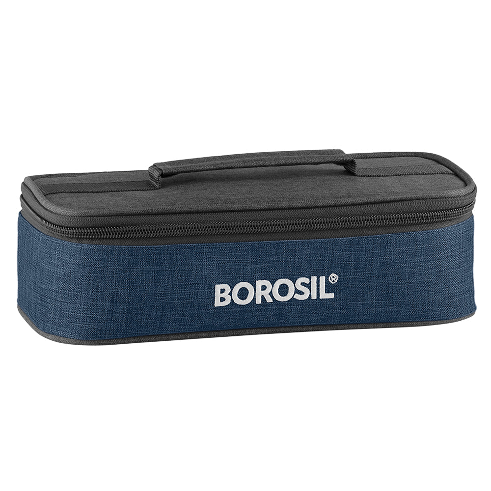 My Borosil Glass Lunchboxes Set of 2, 320ml Elite Blue Grey Glass Lunch Box, Square x 2 (Flat)
