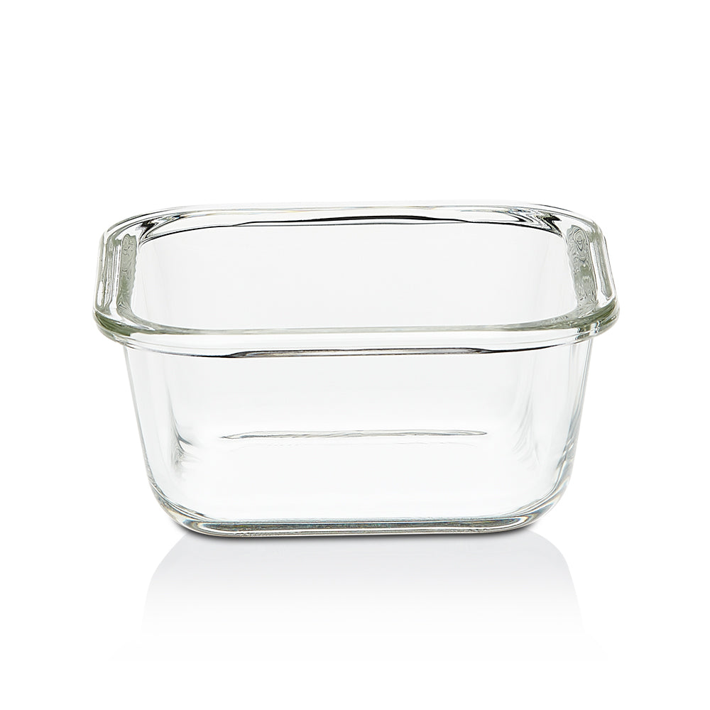 My Borosil Glass Lunchboxes Set of 2, 320ml Elite Blue Grey Glass Lunch Box, Square x 2 (Flat)