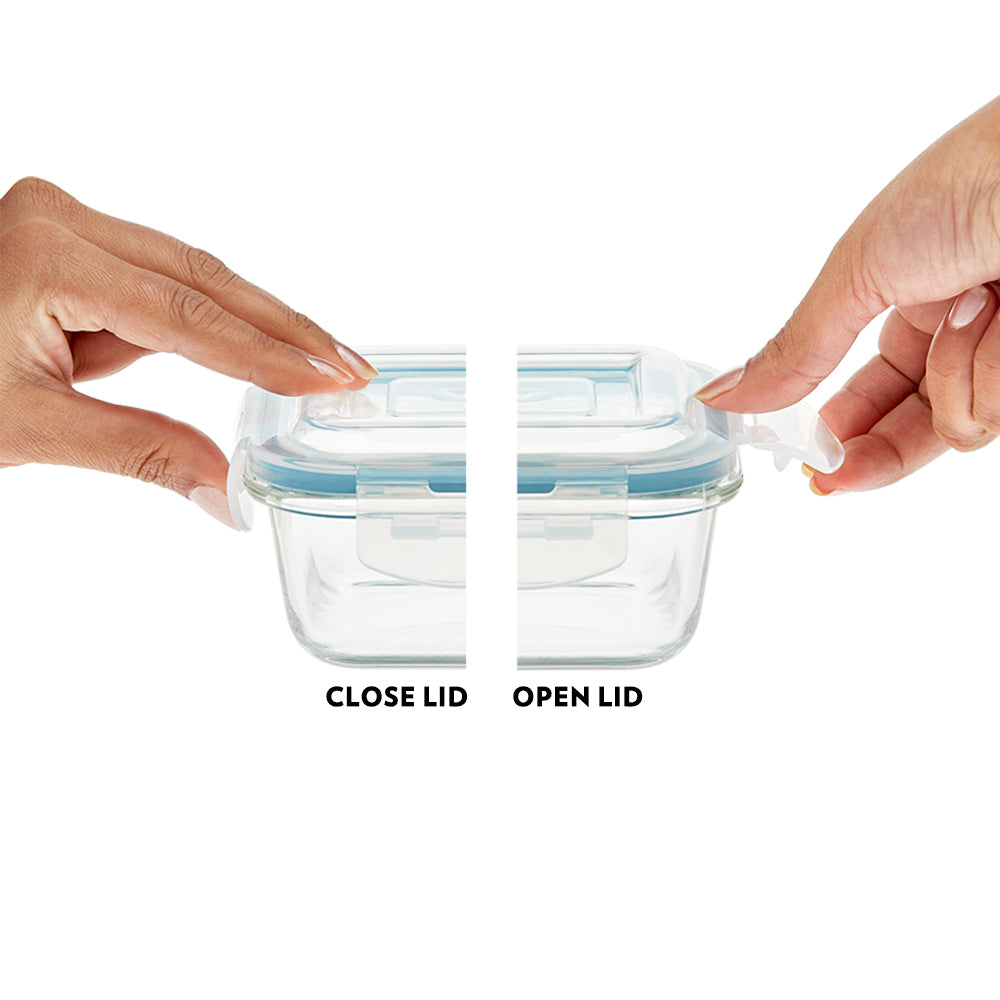 My Borosil Glass Lunchboxes Set of 2, 320ml Elite Blue Grey Glass Lunch Box, Square x 2 (Flat)