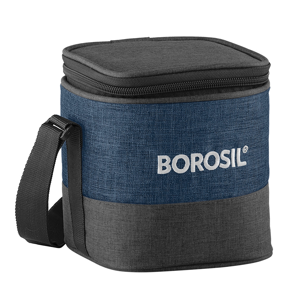 My Borosil Glass Lunchboxes Set of 2, 320ml Elite Blue Grey Glass Lunch Box, Square x 2 (Tall)