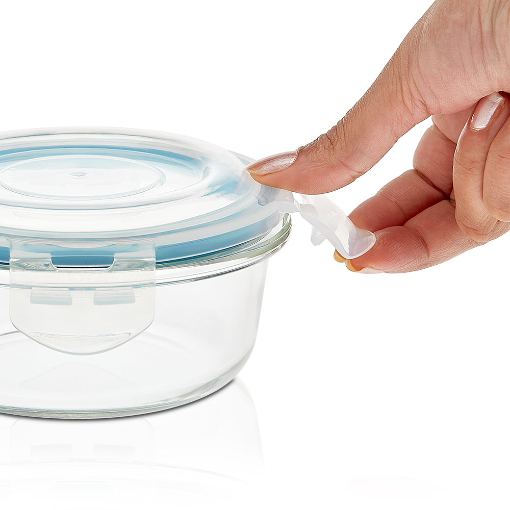 My Borosil Glass Lunchboxes Set of 2, 400ml Elite Blue Grey Glass Lunch Box, Round x 2 (Tall)