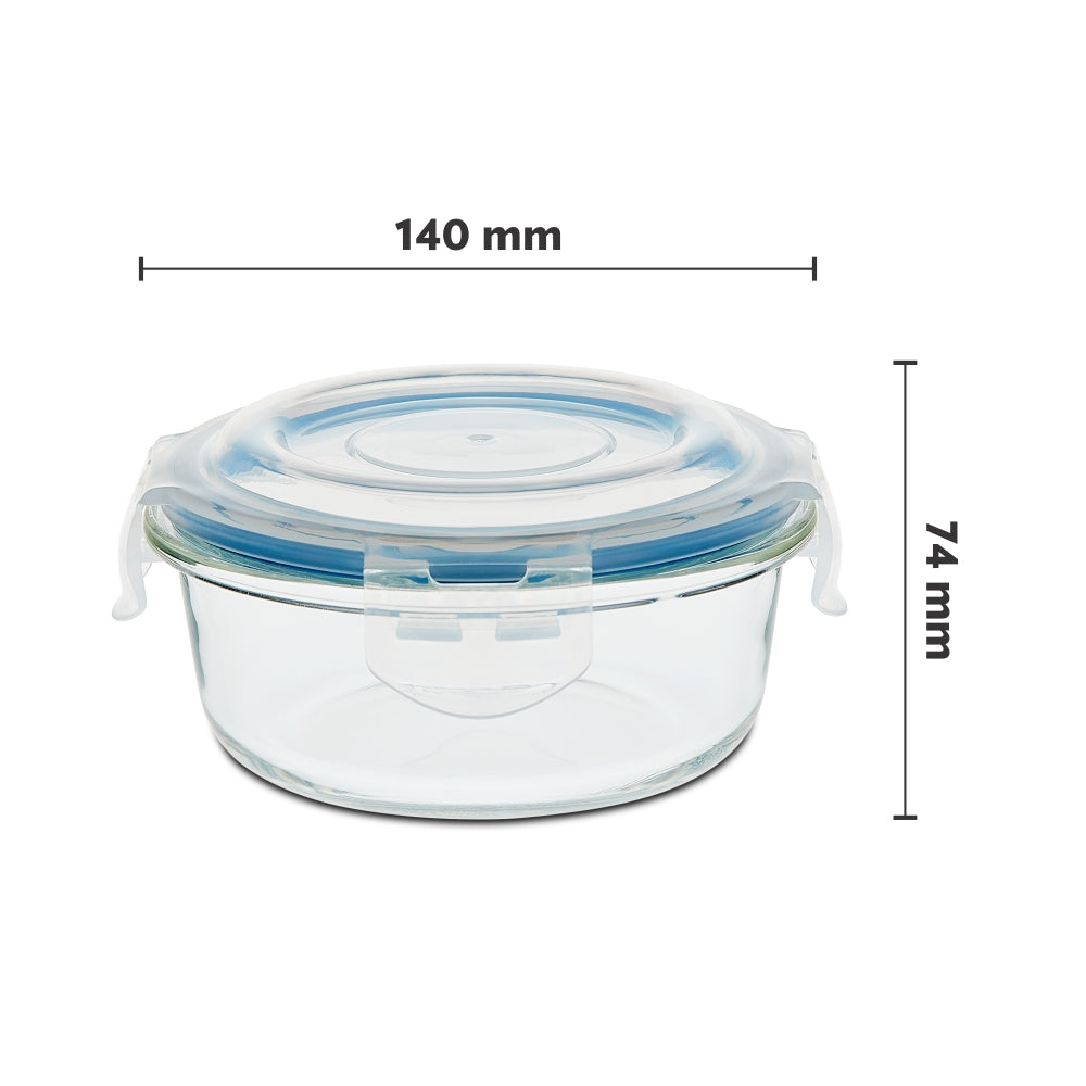 My Borosil Glass Lunchboxes Set of 2, 400ml Elite Blue Grey Glass Lunch Box, Round x 2 (Tall)