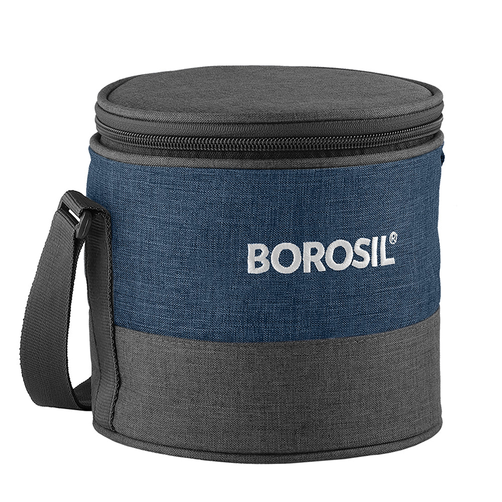 My Borosil Glass Lunchboxes Set of 2, 400ml Elite Blue Grey Glass Lunch Box, Round x 2 (Tall)