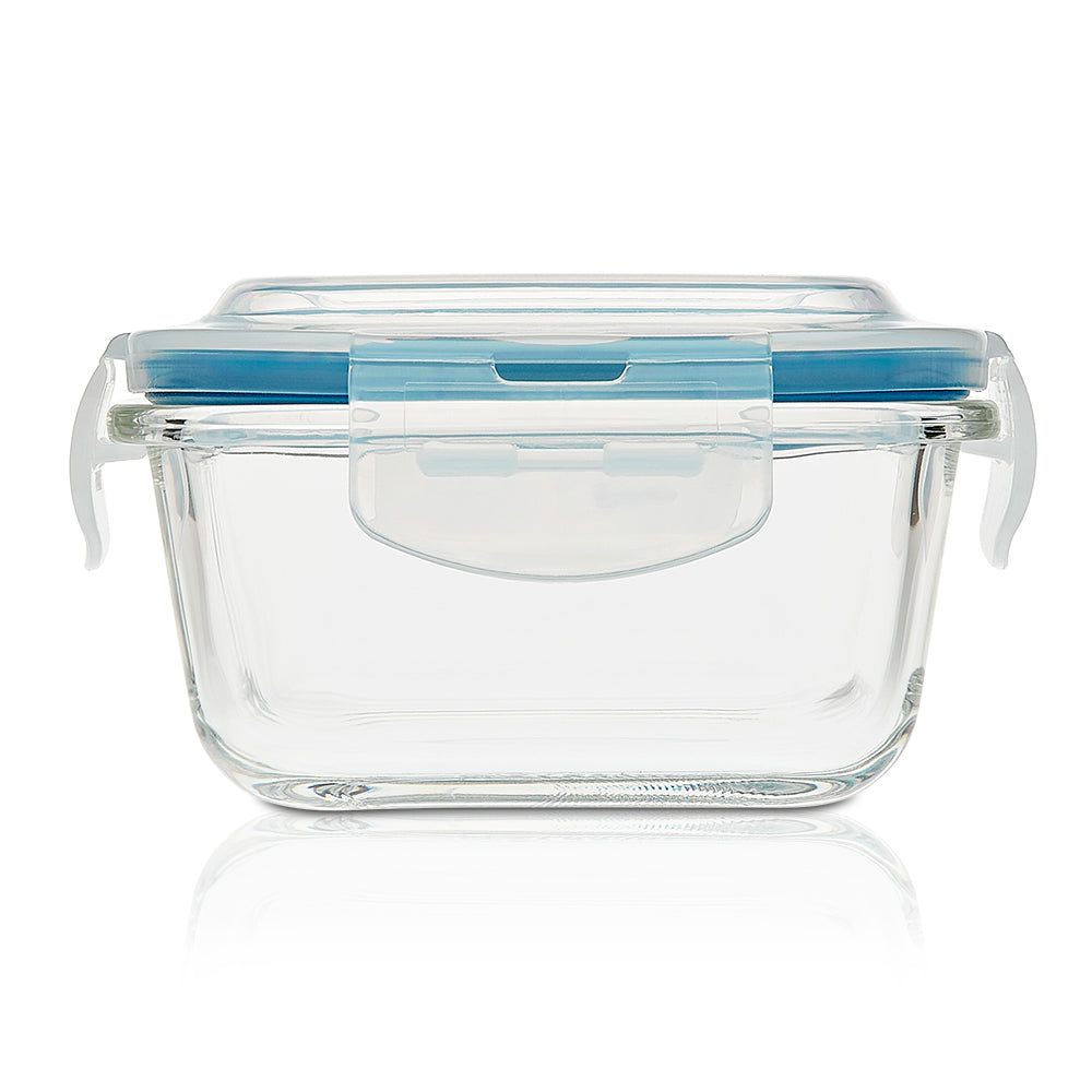 My Borosil Glass Lunchboxes Set of 3, 320ml Elite Blue Grey Glass Lunch Box, Square x 4 (Tall)