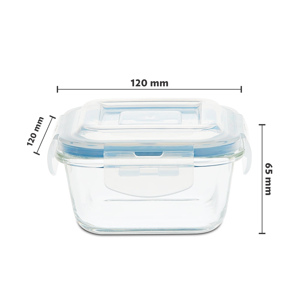 My Borosil Glass Lunchboxes Set of 3, 320ml Elite Blue Grey Glass Lunch Box, Square x 4 (Tall)