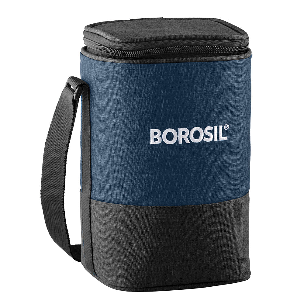 My Borosil Glass Lunchboxes Set of 3, 320ml Elite Blue Grey Glass Lunch Box, Square x 4 (Tall)