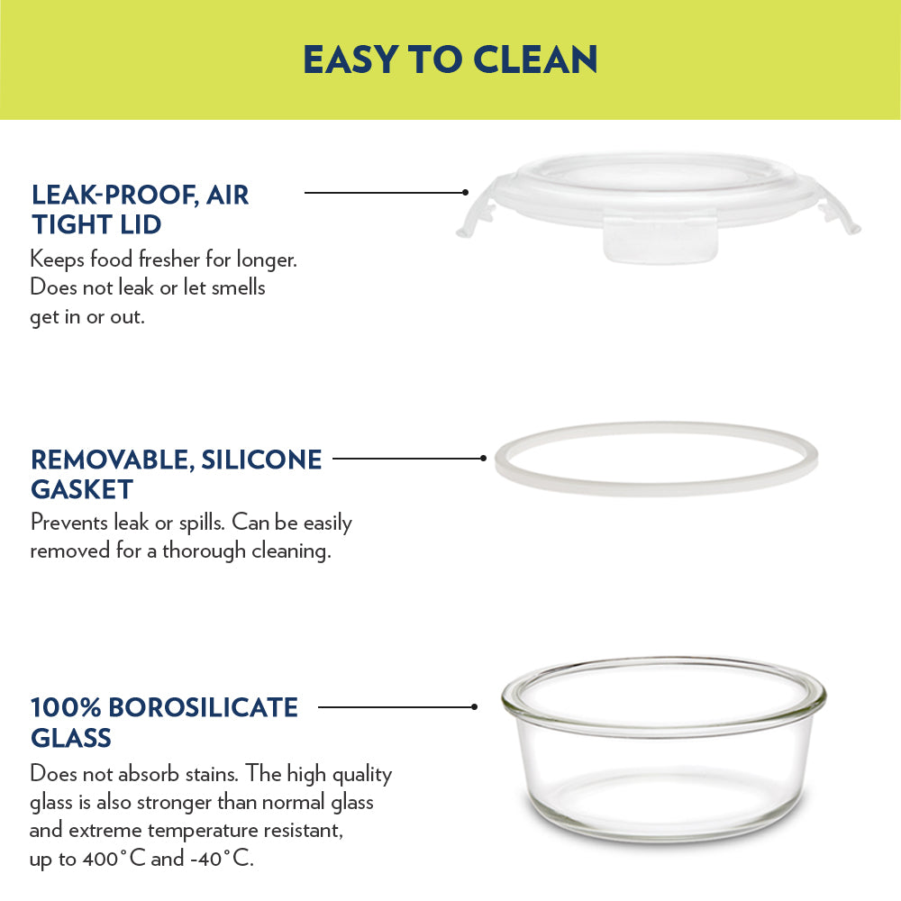 My Borosil Glass Lunchboxes Set of 3, 400ml Alfa Blue Glass Lunch Box, Round x 3 (Tall)