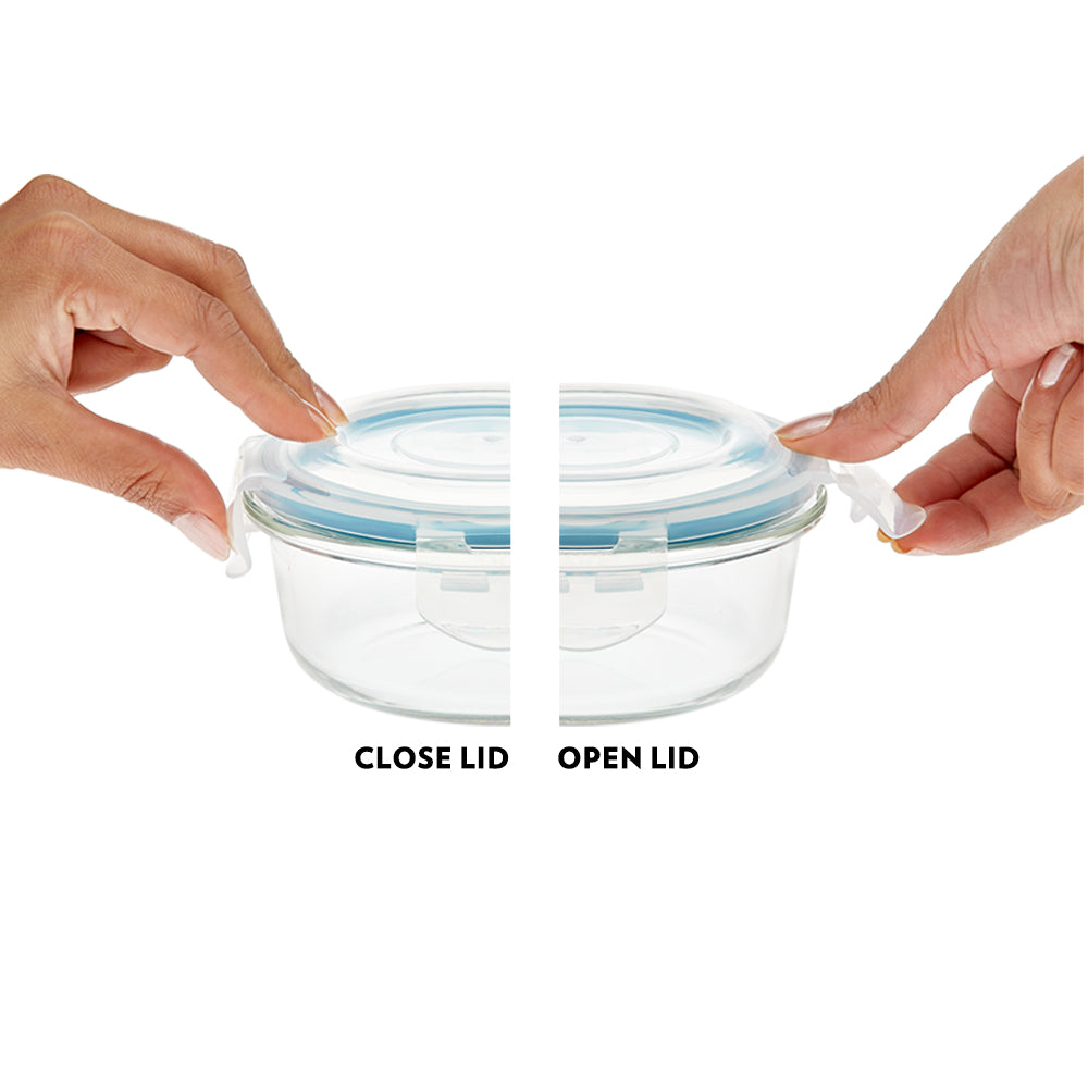 My Borosil Glass Lunchboxes Set of 3, 400ml Elite Blue Grey Glass Lunch Box, Round x 4 (Tall)