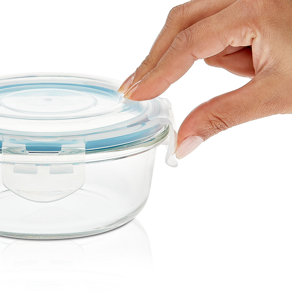 My Borosil Glass Lunchboxes Set of 3, 400ml Elite Blue Grey Glass Lunch Box, Round x 4 (Tall)