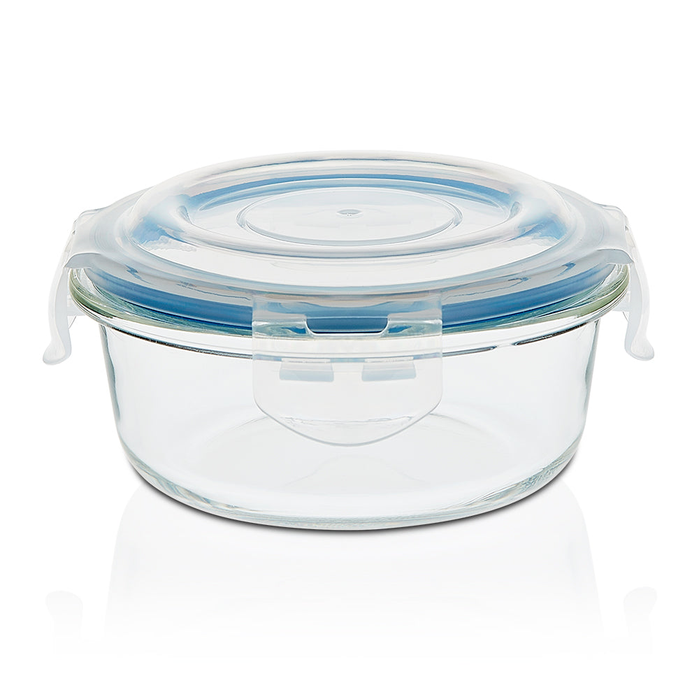 My Borosil Glass Lunchboxes Set of 3, 400ml Elite Blue Grey Glass Lunch Box, Round x 4 (Tall)