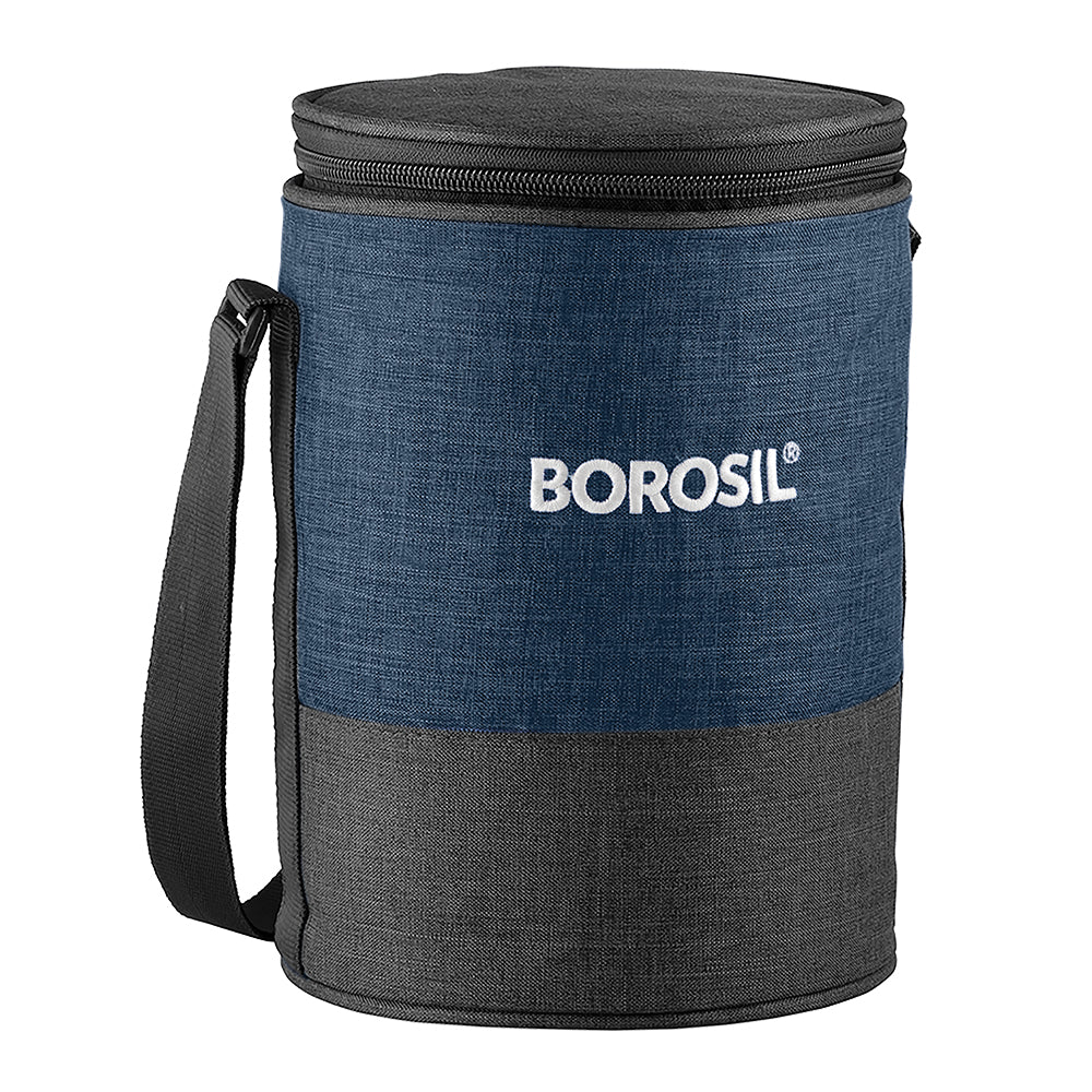 My Borosil Glass Lunchboxes Set of 3, 400ml Elite Blue Grey Glass Lunch Box, Round x 4 (Tall)