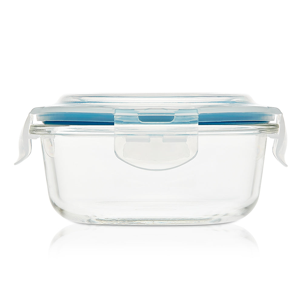 My Borosil Glass Lunchboxes Set of 3, 400ml Elite Blue Grey Glass Lunch Box, Round x 4 (Tall)