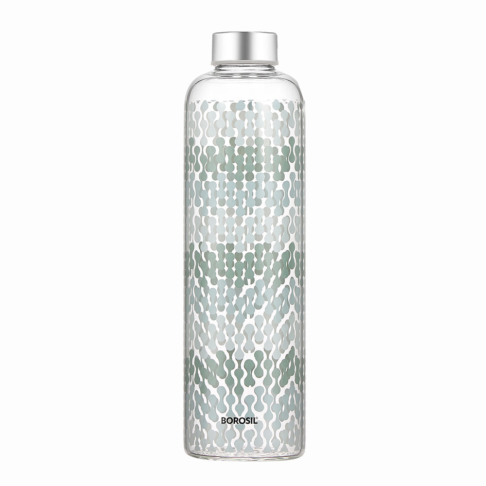 My Borosil Glass Water Bottles Vista Glass Bottle w Narrow Mouth, Silver Lid