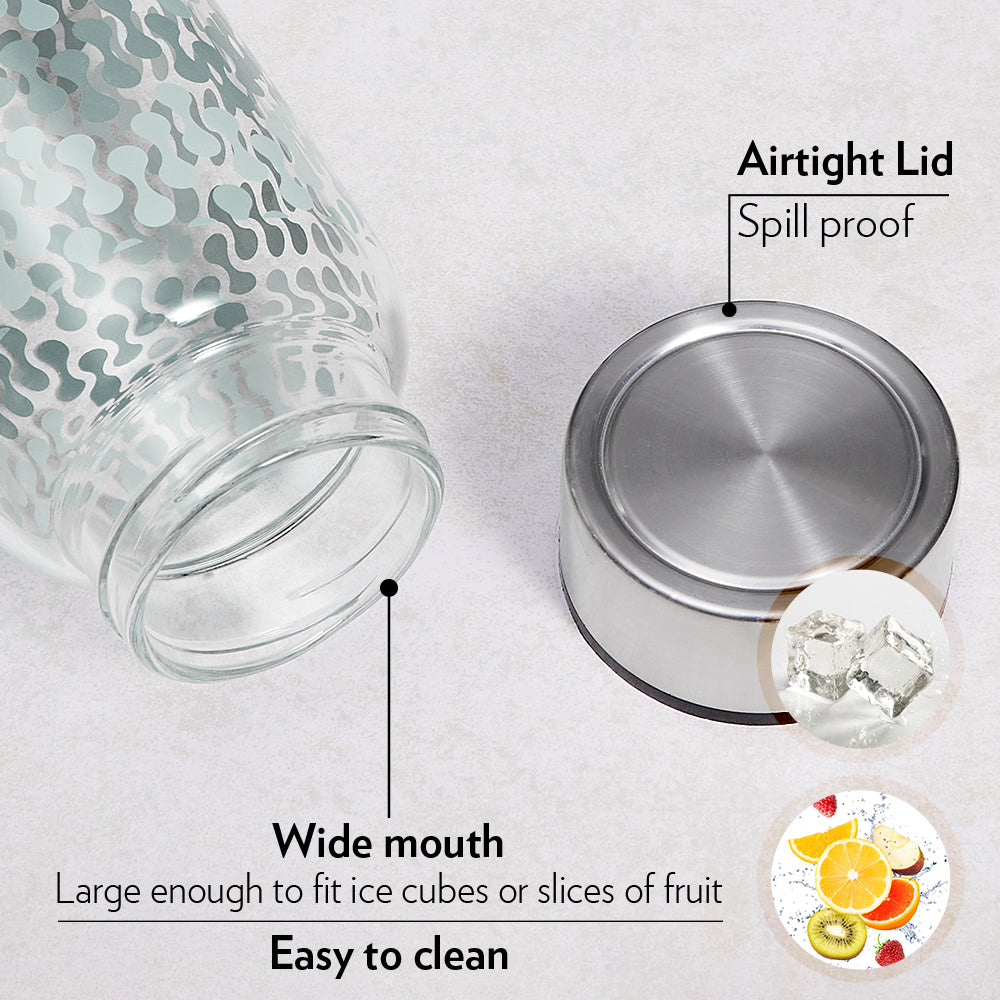 My Borosil Glass Water Bottles Vista Glass Bottle w Wide Mouth, Silver Lid