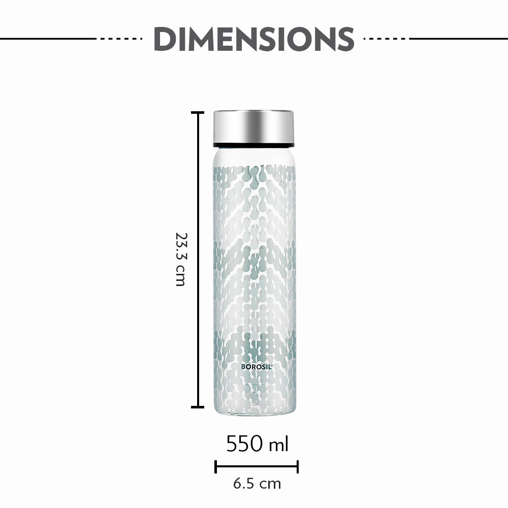 My Borosil Glass Water Bottles Vista Glass Bottle w Wide Mouth, Silver Lid