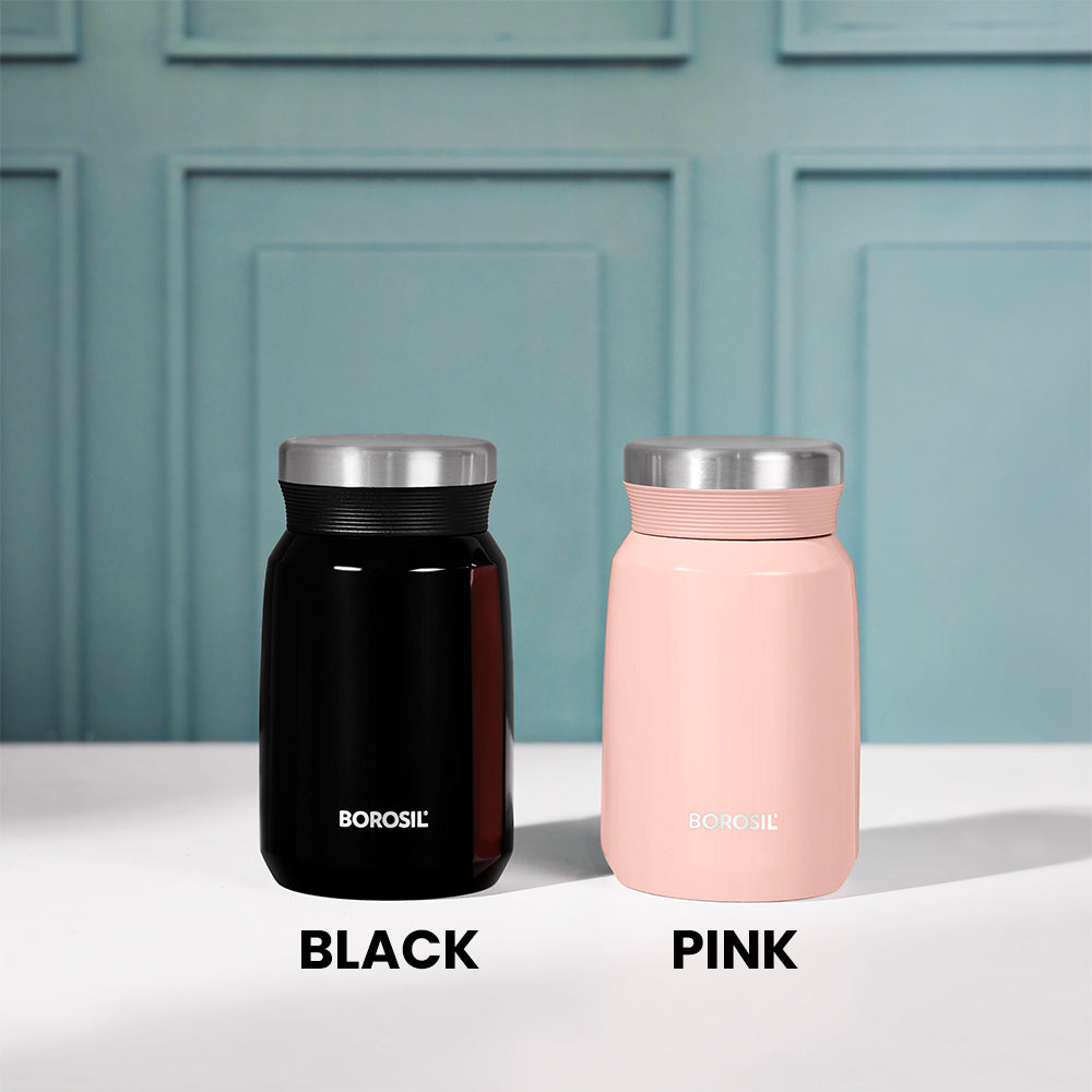 My Borosil Insulated Mug 500 ml Carry Mate Food Jar Black Personalise, 500 ml