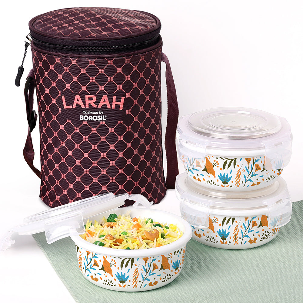 My Borosil Opal Lunchboxes 400 ml x 3 Larah by Borosil Ziva Sky Lunchbox, Set of 3