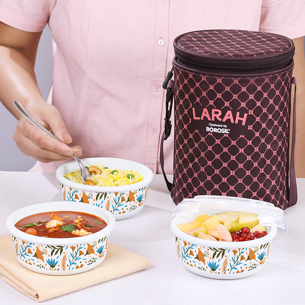My Borosil Opal Lunchboxes 400 ml x 3 Larah by Borosil Ziva Sky Lunchbox, Set of 3