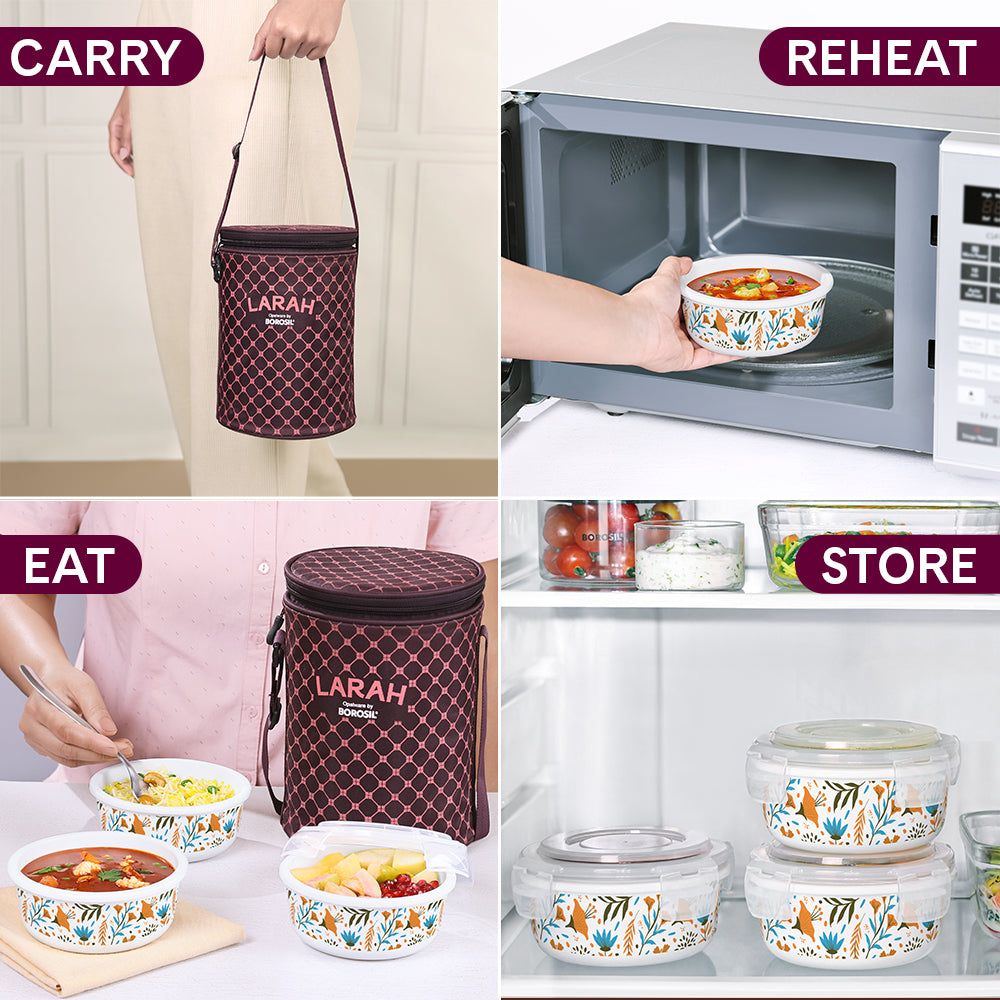 My Borosil Opal Lunchboxes 400 ml x 3 Larah by Borosil Ziva Sky Lunchbox, Set of 3