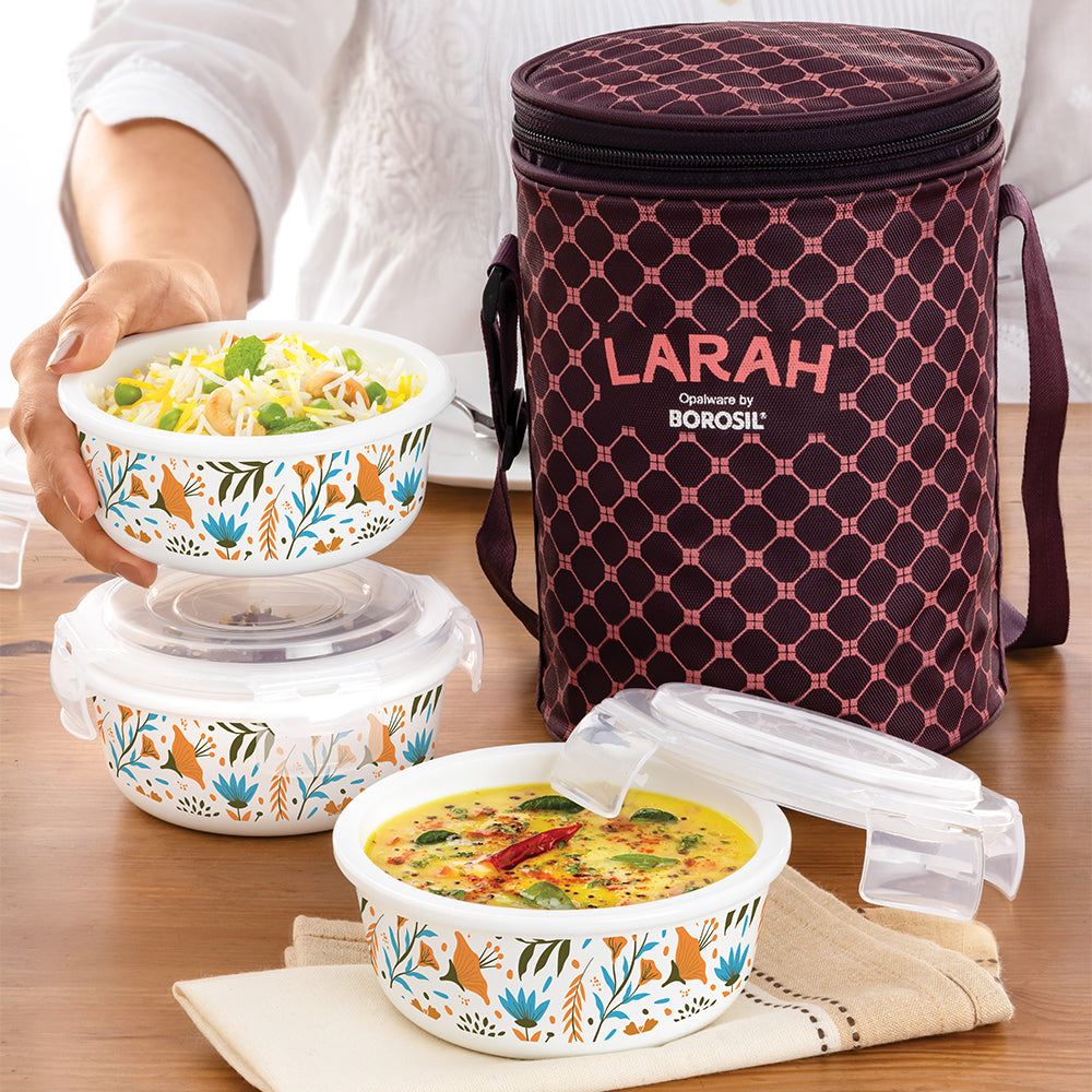 My Borosil Opal Lunchboxes 400 ml x 3 Ziva Sky Lunchbox, Set of 3