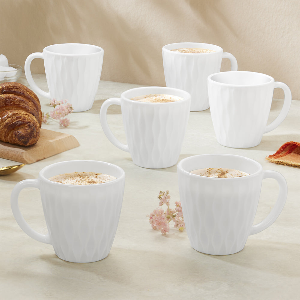 My Borosil Opalware Coffee Mugs & Travel Mugs 200 ml x 6 Larah By Borosil Curl Cup Set, White