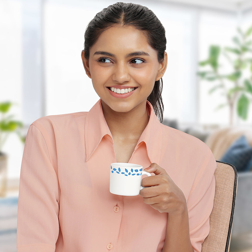 My Borosil Opalware Coffee Mugs & Travel Mugs Blue Leaves Mug Set