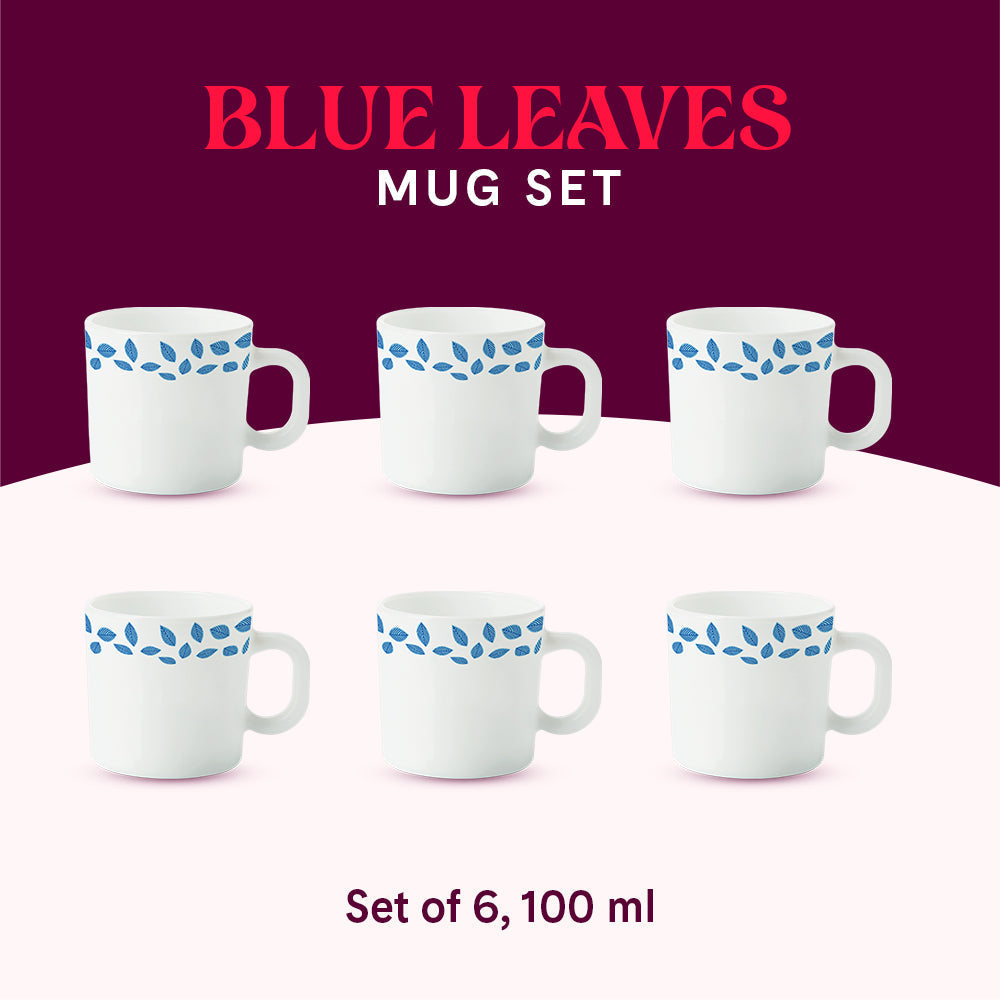 My Borosil Opalware Coffee Mugs & Travel Mugs Blue Leaves Mug Set