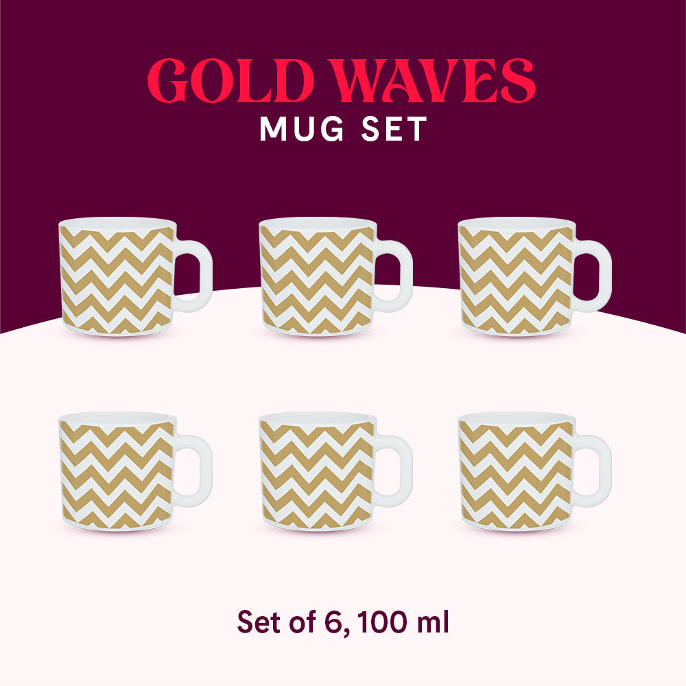 My Borosil Opalware Coffee Mugs & Travel Mugs Gold Waves Mug Set