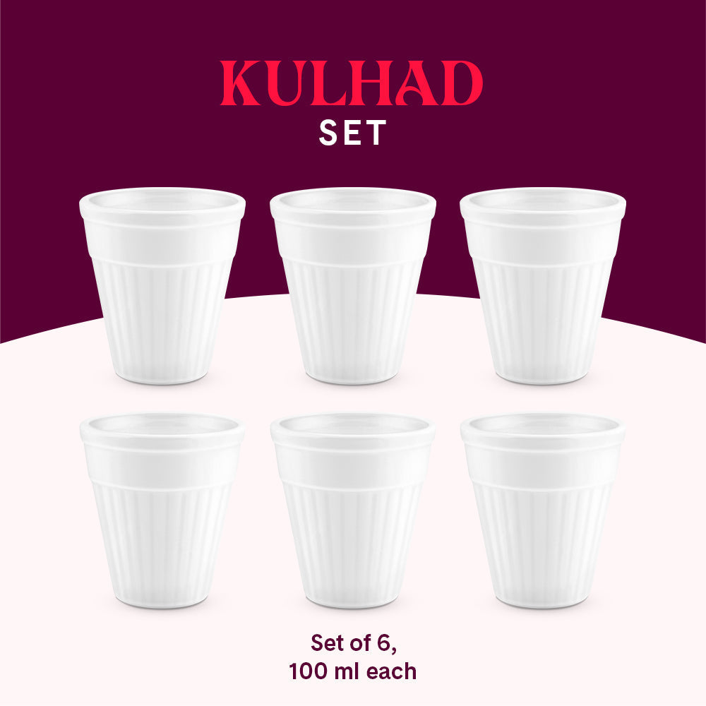 My Borosil Opalware Coffee Mugs & Travel Mugs Larah By Borosil Kulhad Set, White