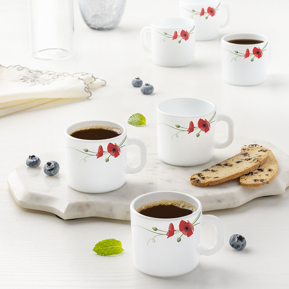 My Borosil Opalware Coffee Mugs & Travel Mugs Larah by Borosil Red Carnation Mug Set
