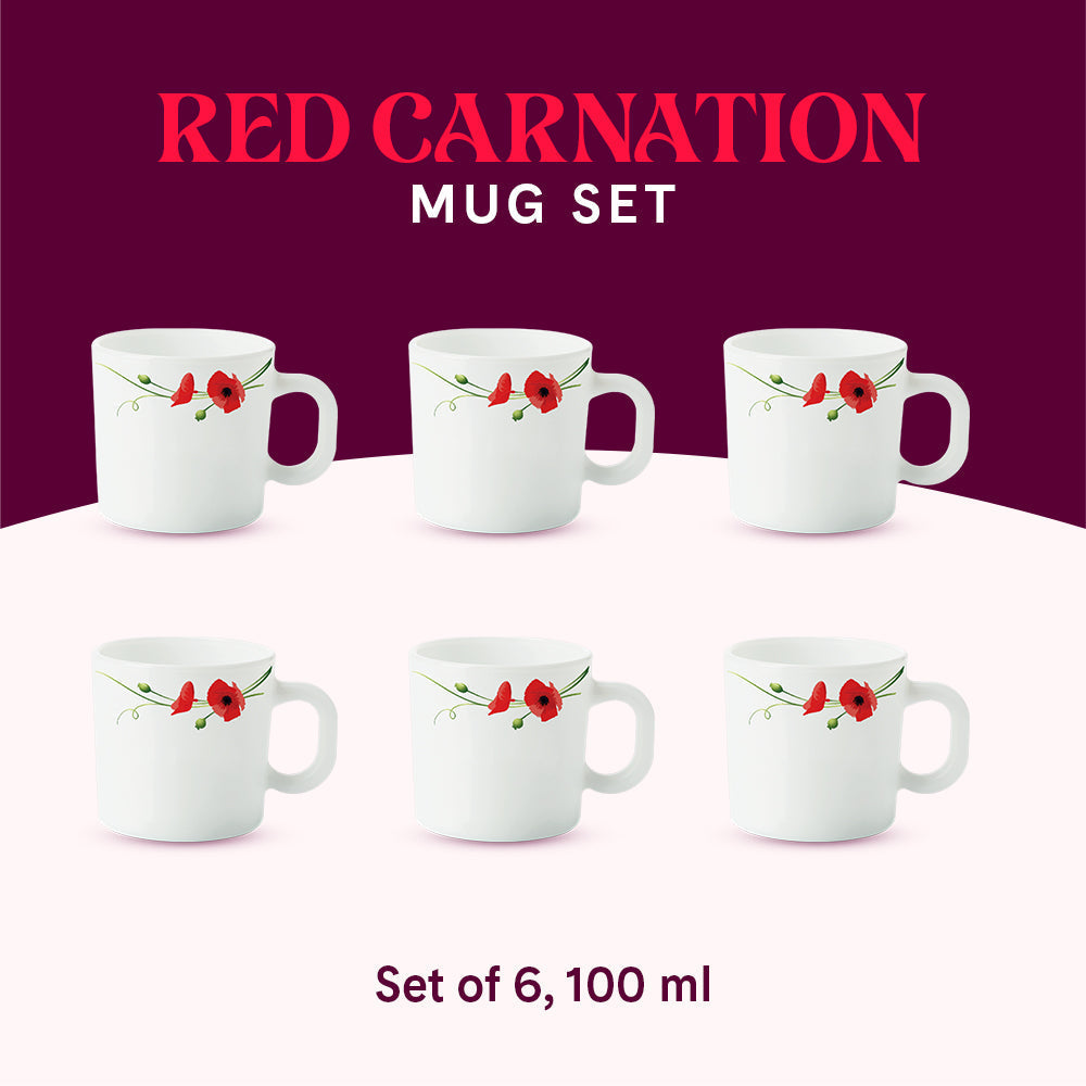 My Borosil Opalware Coffee Mugs & Travel Mugs Larah by Borosil Red Carnation Mug Set