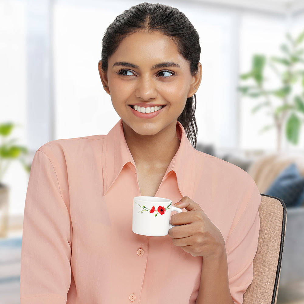 My Borosil Opalware Coffee Mugs & Travel Mugs Larah by Borosil Red Carnation Mug Set